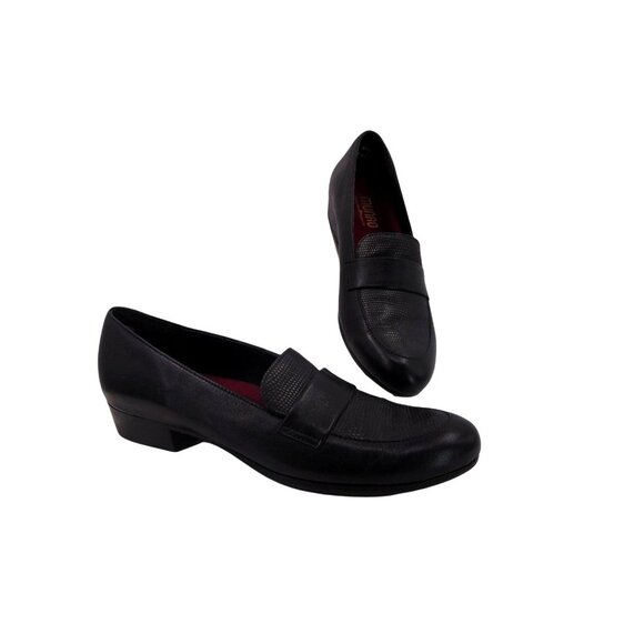 Munro Womens Black Leather Loafers 9.5 Heels Kiera Lizard Embossed Made USA - Picture 2 of 13